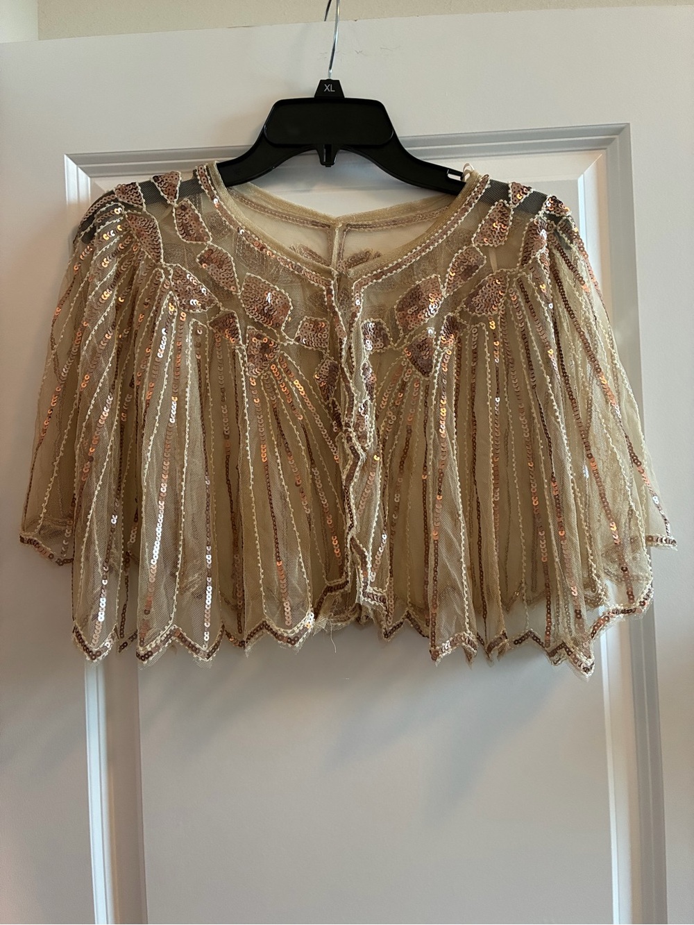 Source Unknown Champagne Sequin Beaded Overlay Top